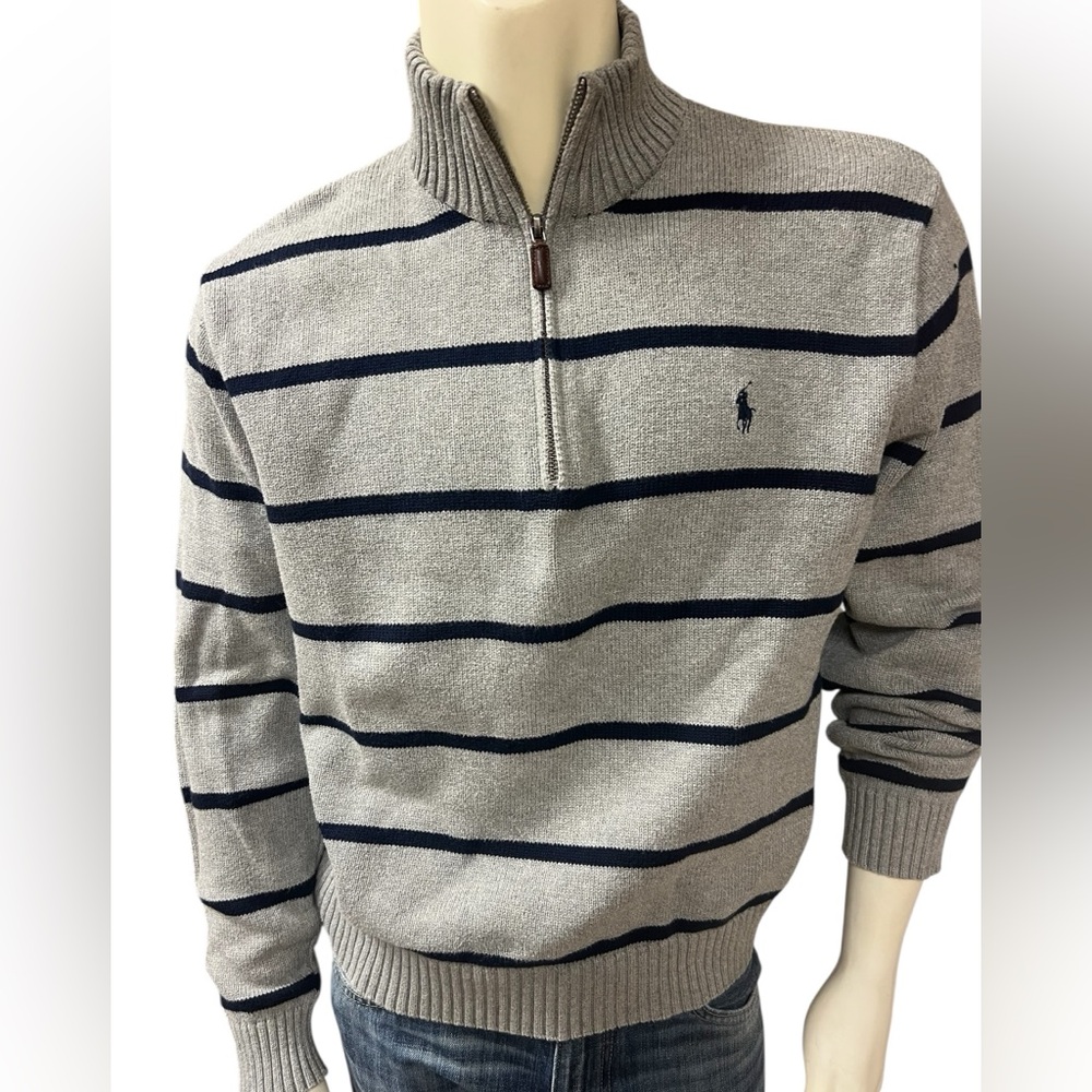 Ralph Lauren vintage XL Men's Gray and Navy quarter Zip-Up Sweater ex condition